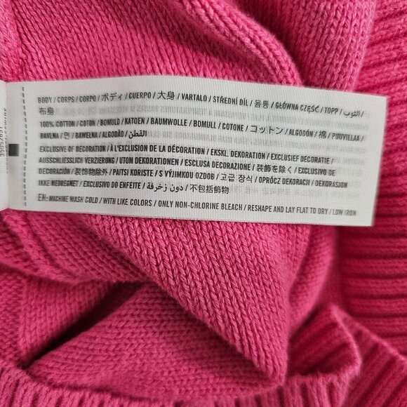 Hollister Knit Long Sleeve Woven Crew Neck Cotton Cropped Pink Sweater - Picture 7 of 9